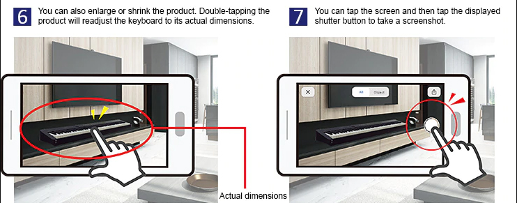 Ứng dụng mới của Casio: AR (augmented reality) - Mô phỏng thực tế sản phẩm trong không gian sống, cho phép bạn kiểm tra kích thước, màu sắc từ nhà và dễ dàng mô phỏng việc đặt một cây đàn digital piano trong nhà của bạn.