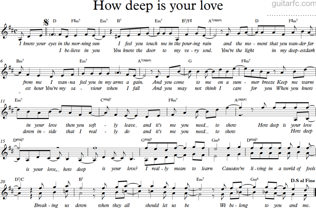 Sheet nhạc bài hát how deep is your love